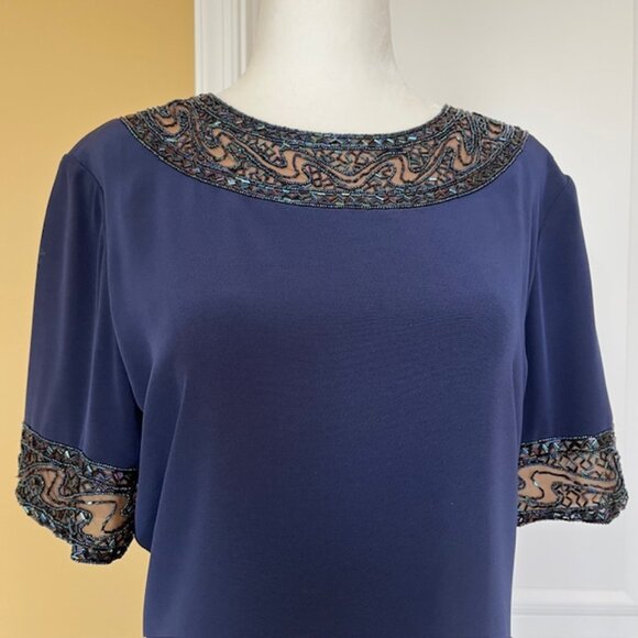 Vintage Bob Mackie 'Evenings' Beaded Navy Dress - sz 6/8 - Picture 1 of 12